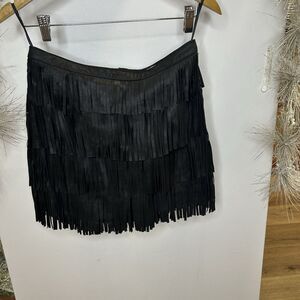Boston Proper Fringe Genuine Leather Base Fabric 100% Cotton Size 4‎ Skirts